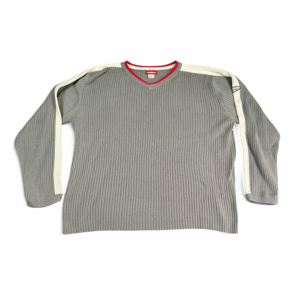 Vintage Unionbay Sweater Adult LARGE Gray Ribbed Knit Skater 90s Y2K V Neck - Picture 1 of 8